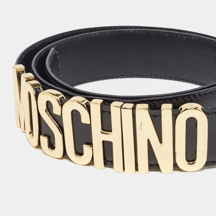 Pre Owned Moschino Black Leather Classic Logo Belt 95 CM