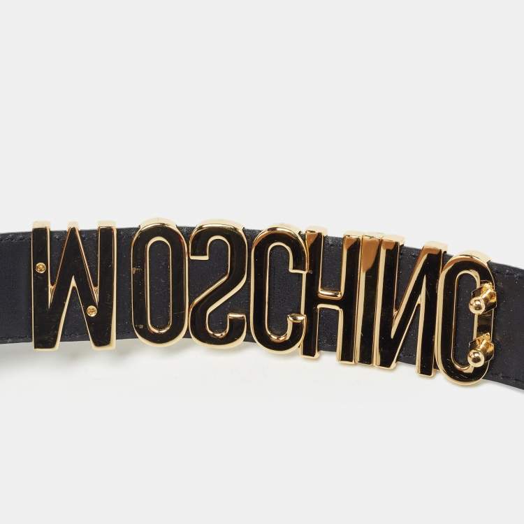 Pre Owned Moschino Black Leather Classic Logo Belt 95 CM