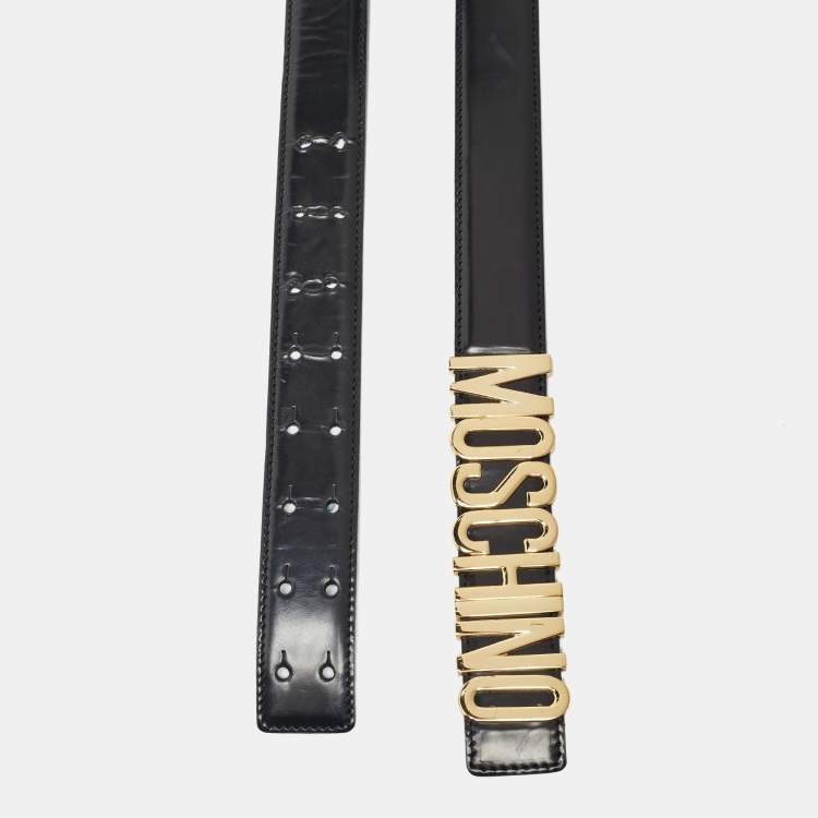 Pre Owned Moschino Black Leather Classic Logo Belt 95 CM