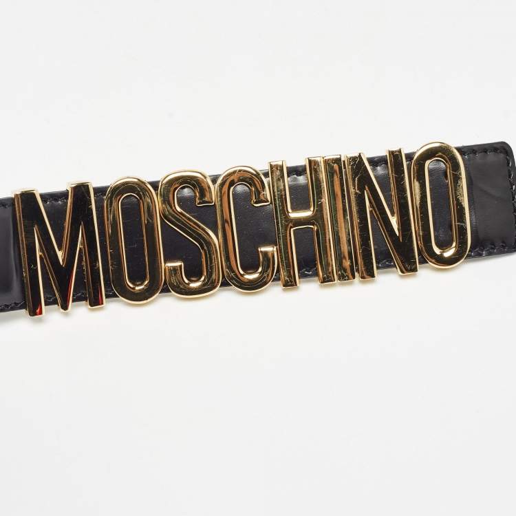 Pre Owned Moschino Black Leather Classic Logo Belt 95 CM