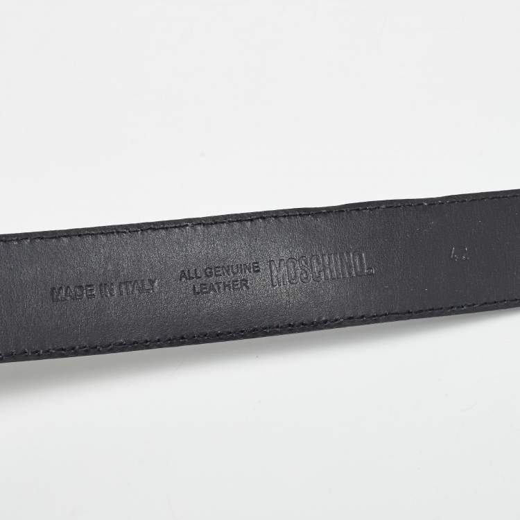 Pre Owned Moschino Black Leather Classic Logo Belt 95 CM
