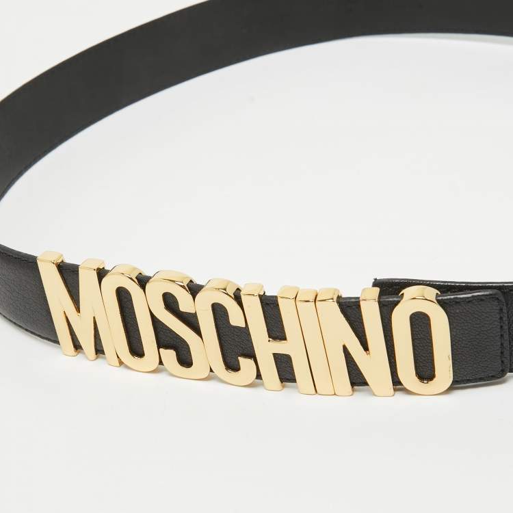 Pre Owned Moschino Black Leather Classic Logo Waist Belt