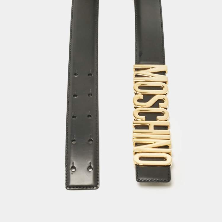 Pre Owned Moschino Black Leather Classic Logo Belt 85 CM