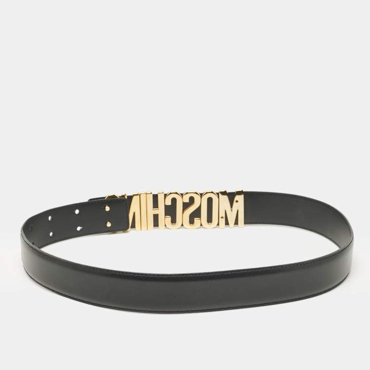 Pre Owned Moschino Black Leather Classic Logo Belt 85 CM