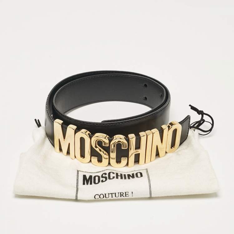 Pre Owned Moschino Black Leather Classic Logo Belt 85 CM