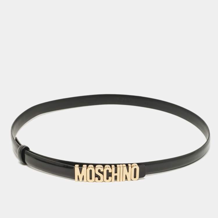 Pre Owned Moschino Black Leather Classic Logo Waist Belt