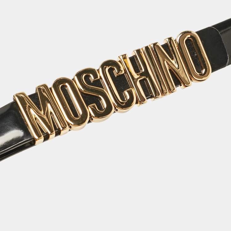 Pre Owned Moschino Black Leather Classic Logo Waist Belt