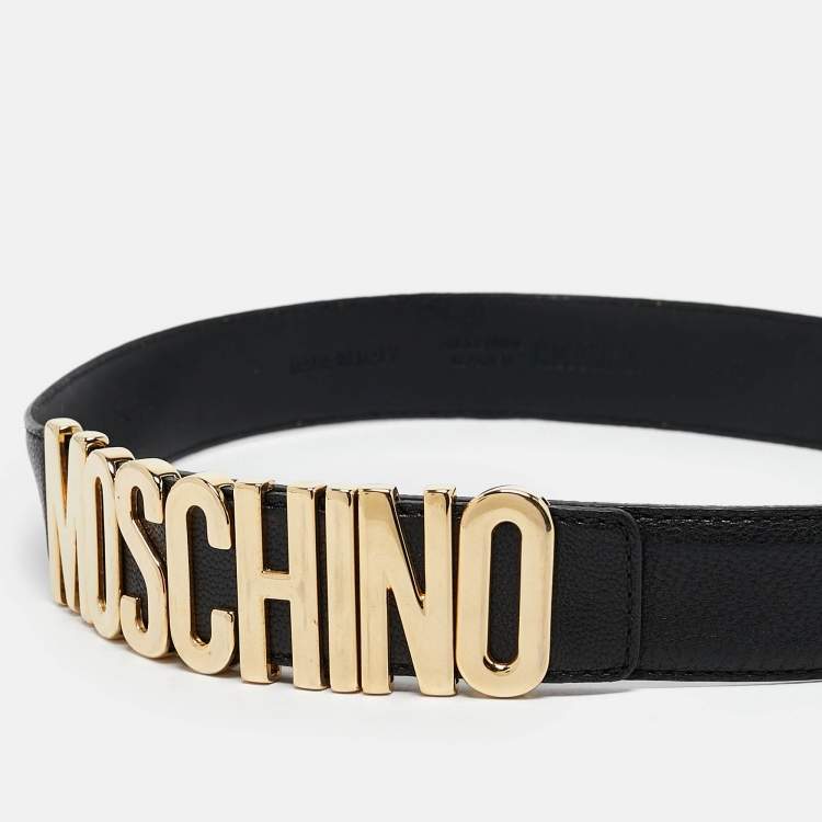 Pre Owned Moschino Black Leather Classic Logo Waist Belt