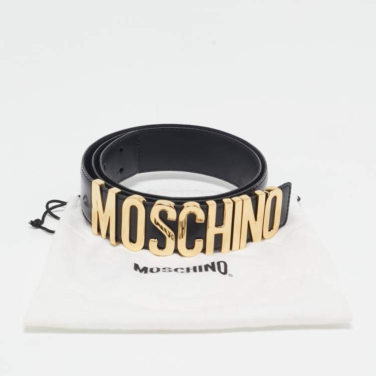 Pre Owned Moschino Black Leather Classic Logo Belt 85CM