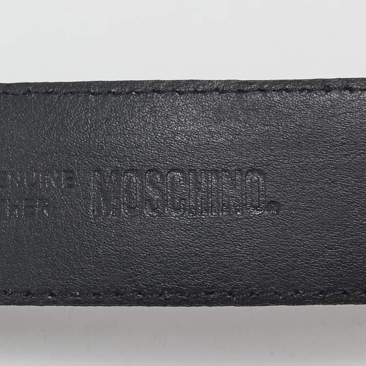 Pre Owned Moschino Black Leather Classic Logo Belt 85CM