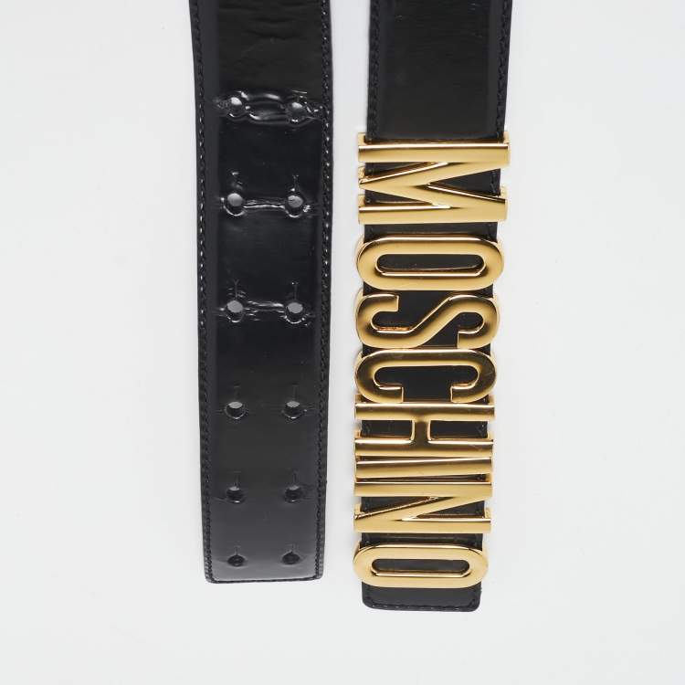 Pre Owned Moschino Black Leather Classic Logo Belt 85CM
