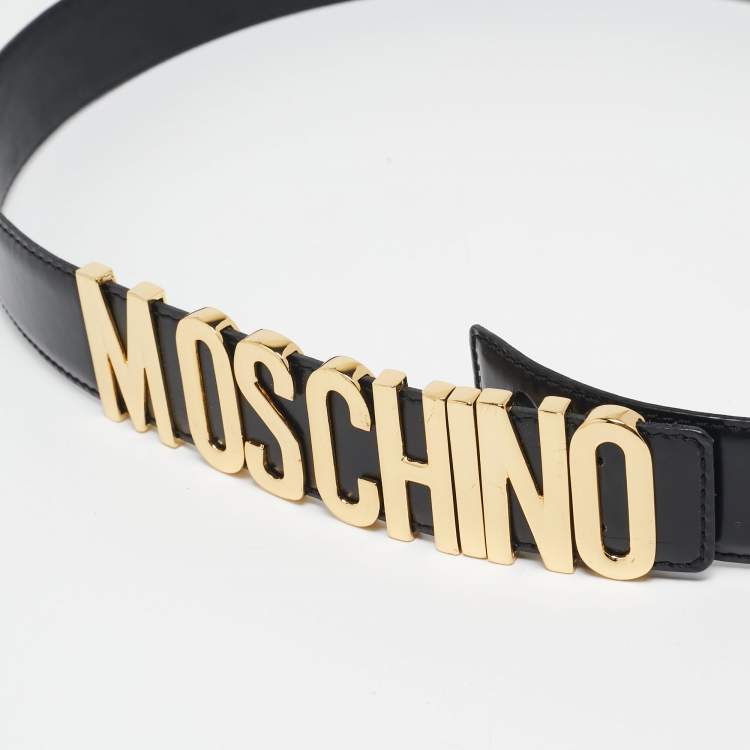 Pre Owned Moschino Black Leather Classic Logo Belt 85CM