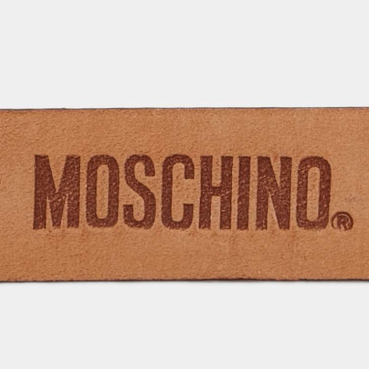 Pre Owned Moschino Gold Leather Classic Logo Slim Belt 95 CM