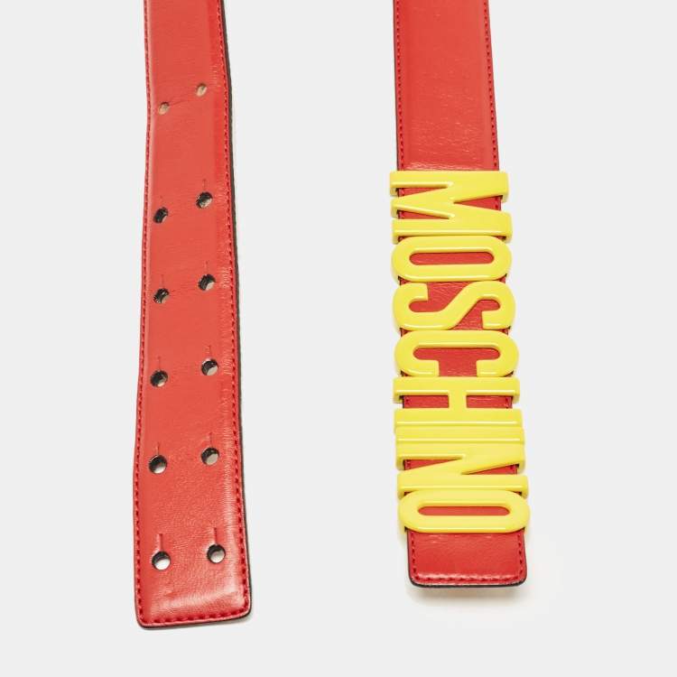 Pre Owned Moschino Red Leather Classic Logo Belt 95 CM