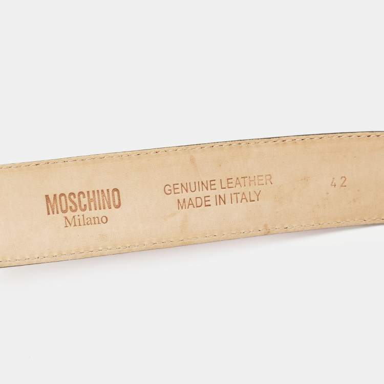 Pre Owned Moschino Red Leather Classic Logo Belt 95 CM