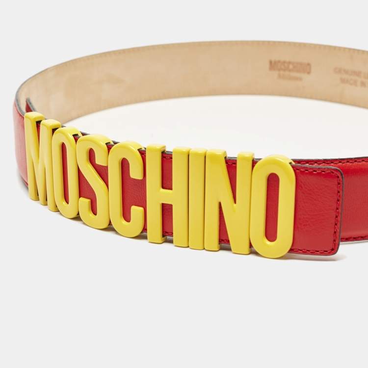 Pre Owned Moschino Red Leather Classic Logo Belt 95 CM