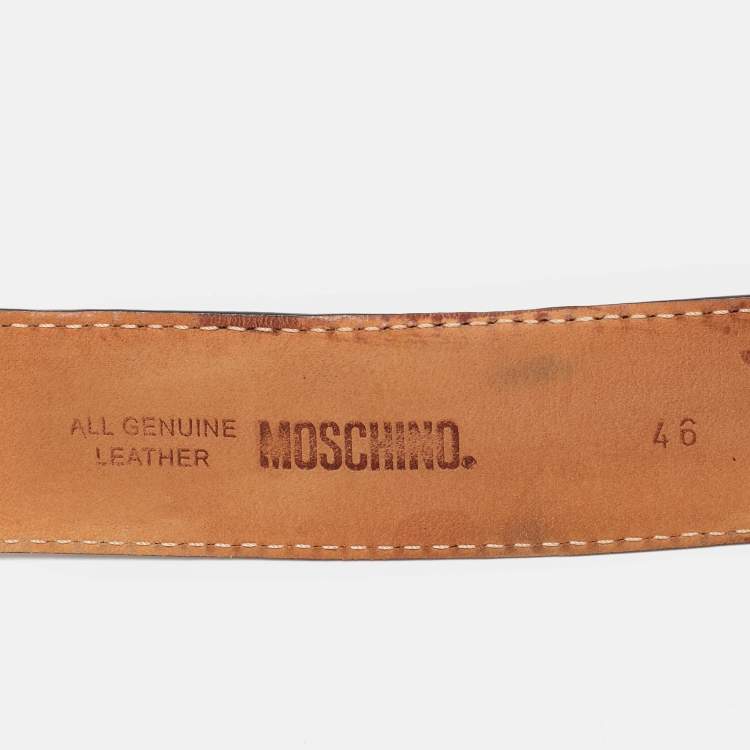 Pre Owned Moschino Red Leather Classic Logo Waist Belt