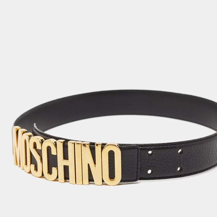Pre Owned Moschino Black Leather Classic Logo Waist Belt