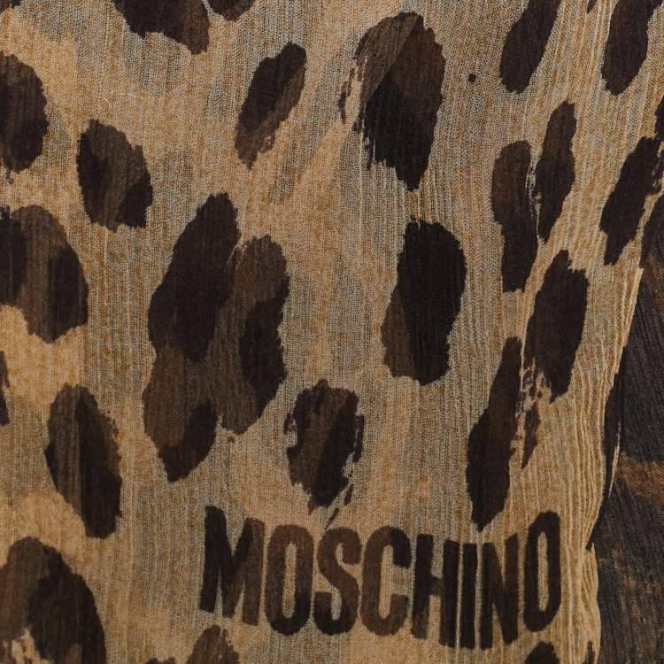 Pre Owned Moschino Brown Animal Print Silk Scarf