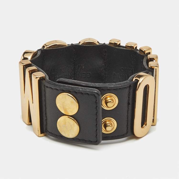 Pre Owned Moschino Black Leather Classic Logo Bracelet 