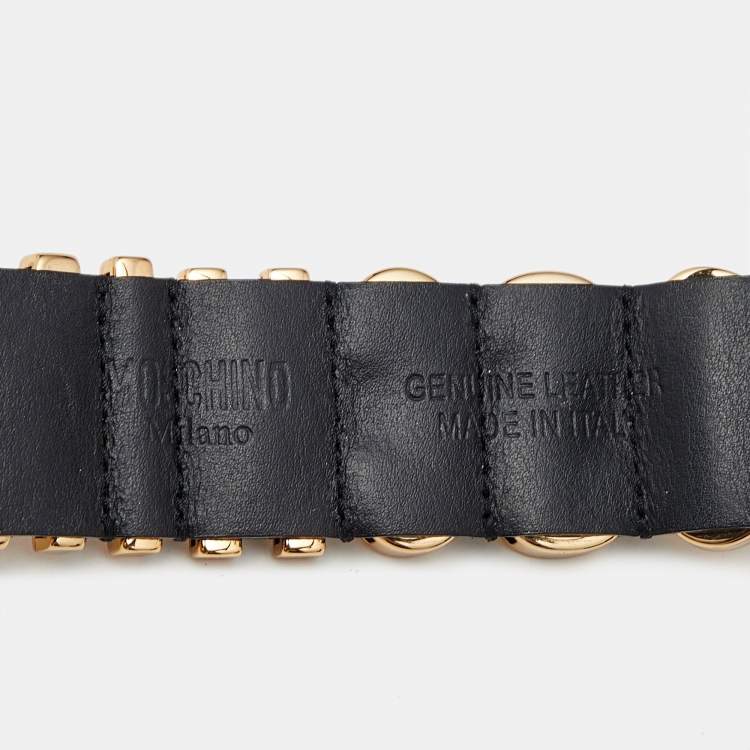 Pre Owned Moschino Black Leather Classic Logo Bracelet 