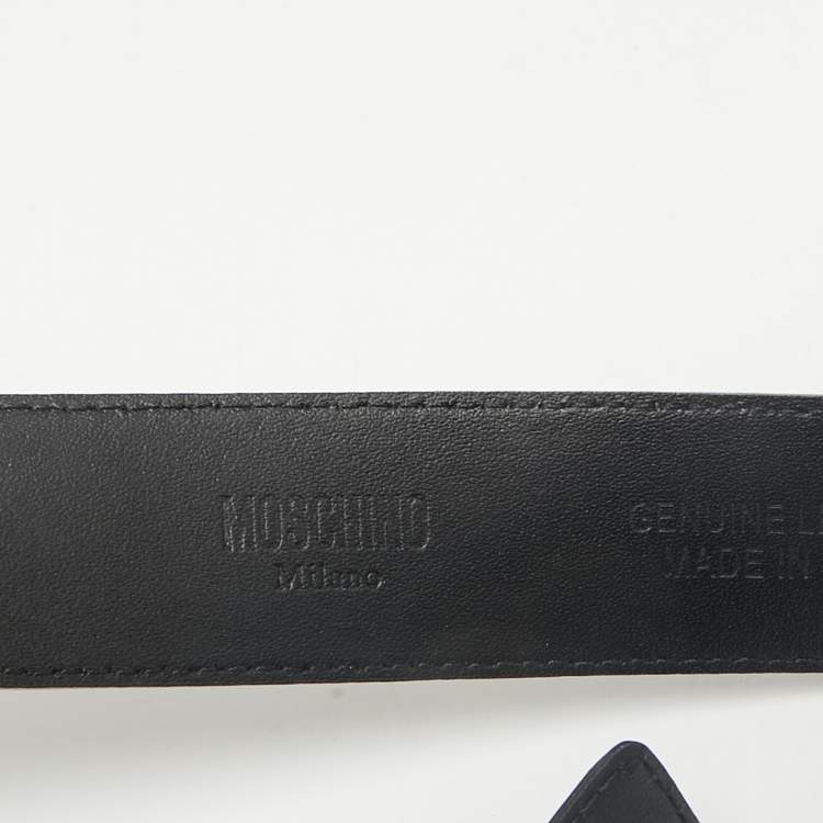 Pre Owned Moschino Black Leather Classic Logo Waist Belt 75CM