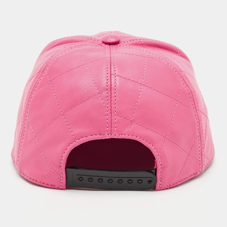 Pre Owned Moschino Pink Quilted Leather Lettering Cap S