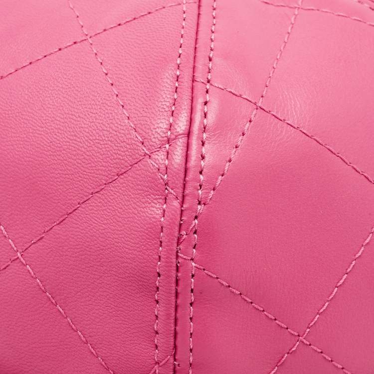 Pre Owned Moschino Pink Quilted Leather Lettering Cap S