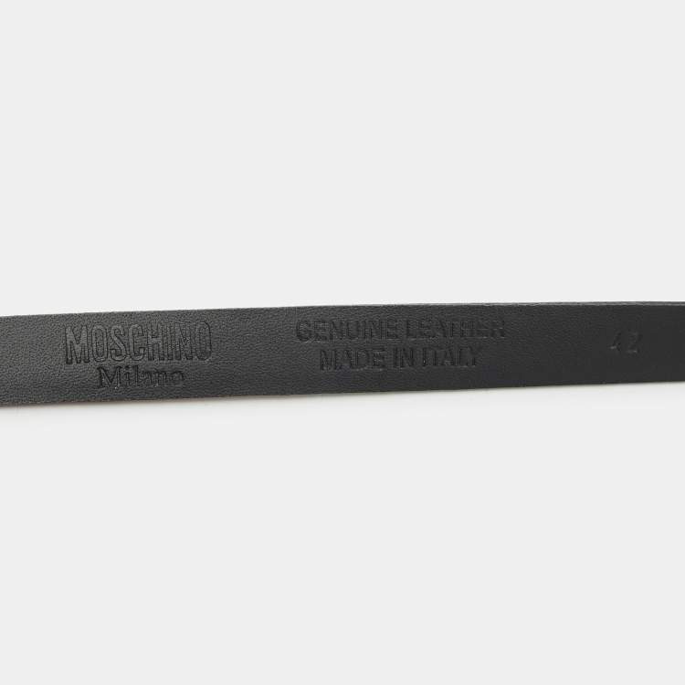 Pre Owned Moschino Red Leather Classic Logo Slim Waist Belt