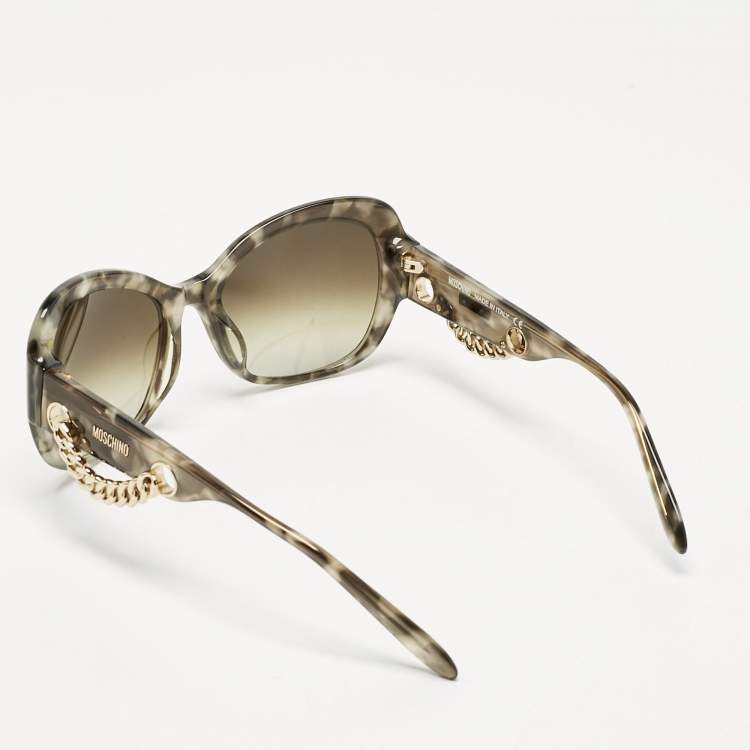 Pre Owned Moschino Tortoise Grey Gradient M0774S02 Chain Detail Cat Eye Sunglasses