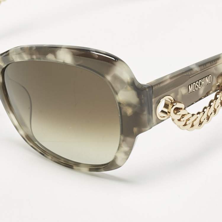 Pre Owned Moschino Tortoise Grey Gradient M0774S02 Chain Detail Cat Eye Sunglasses