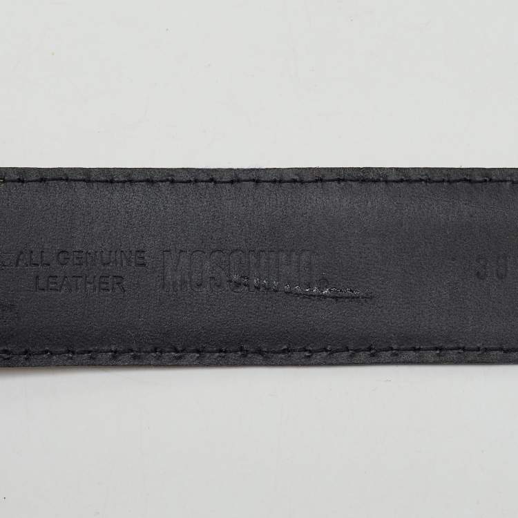 Pre Owned Moschino Khaki Brown Glossy Leather Classic Logo Belt 75CM