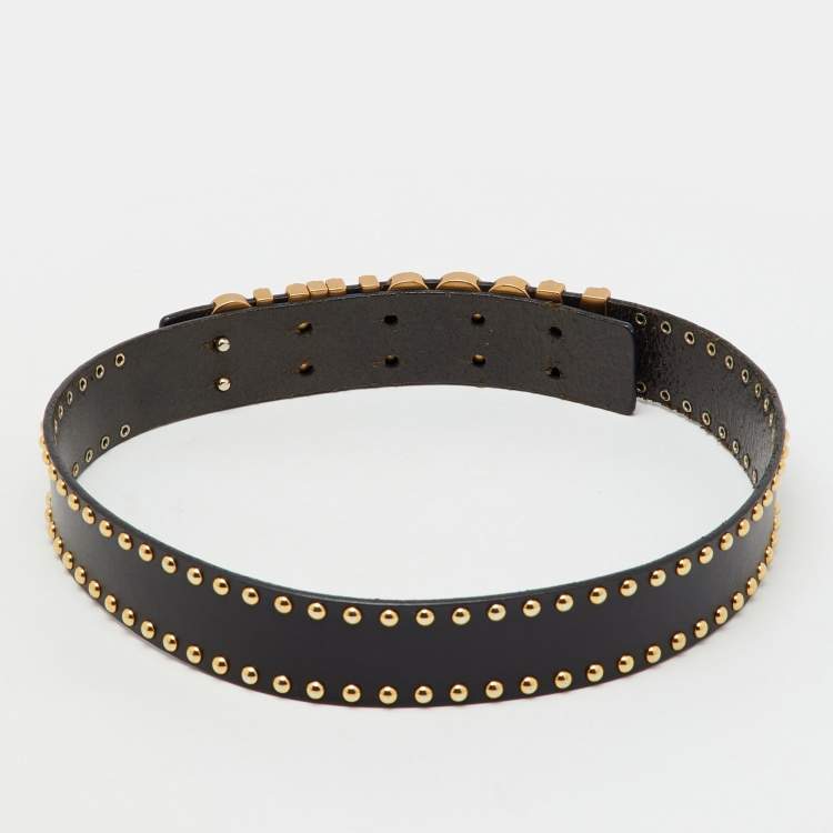 Pre Owned Moschino Black Leather Studded Classic Logo Belt 75CM