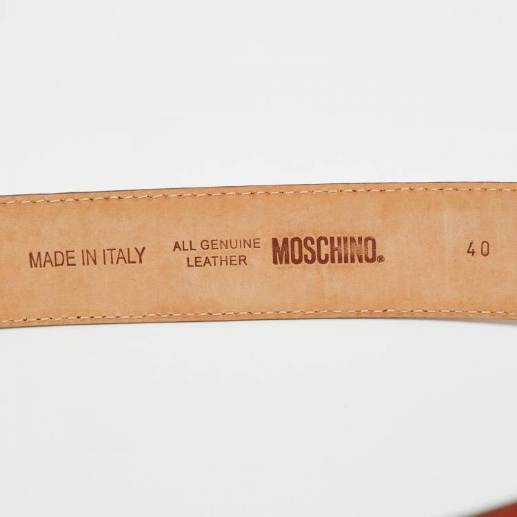 Pre Owned Moschino Orange Leather Classic Logo Waist Belt 