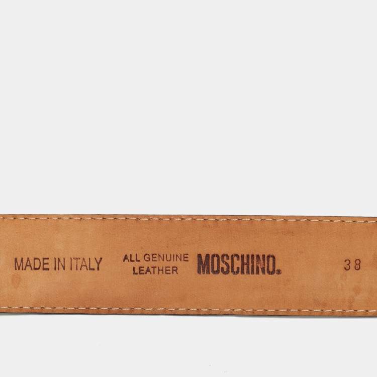 Pre Owned Moschino White Leather Classic Logo Waist Belt