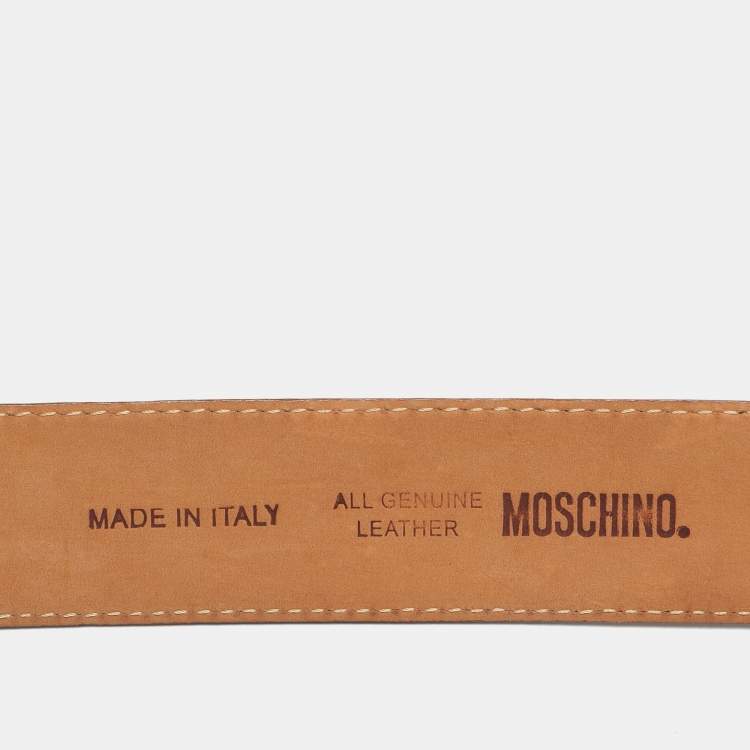Pre Owned Moschino Brown Leather Classic Logo Waist Buckle Belt