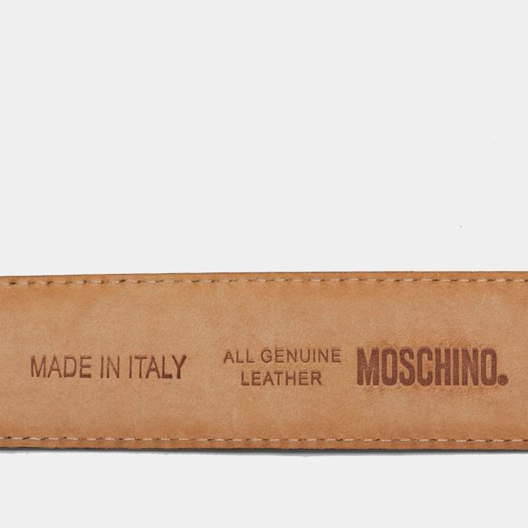 Pre Owned Moschino Navy Blue Leather Classic Logo Waist Belt 