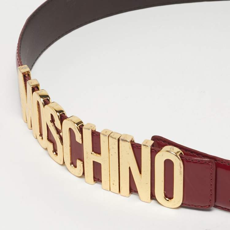 Pre Owned Moschino Burgundy Glossy Leather Classic Logo Waist Belt