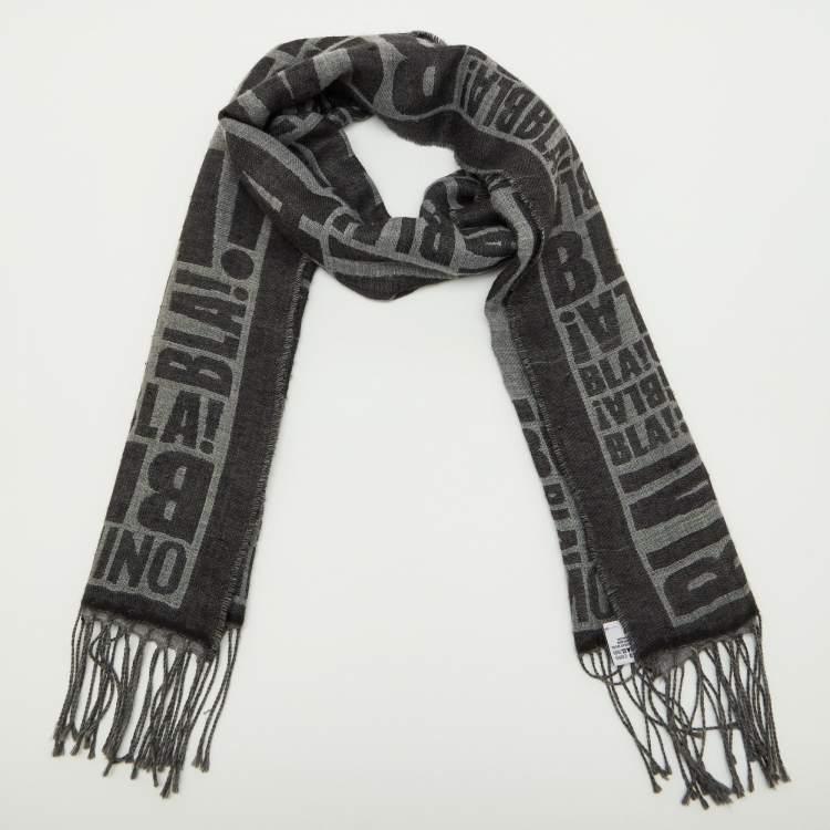 Pre Owned Moschino Grey Bla Bla Wool Blend Fringed Stole