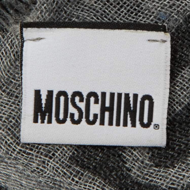 Pre Owned Moschino Grey Bla Bla Wool Blend Fringed Stole