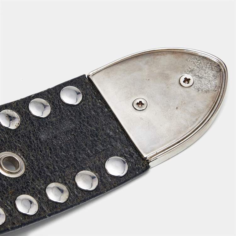 Pre Owned Moschino Black Leather Studded Buckle Belt 
