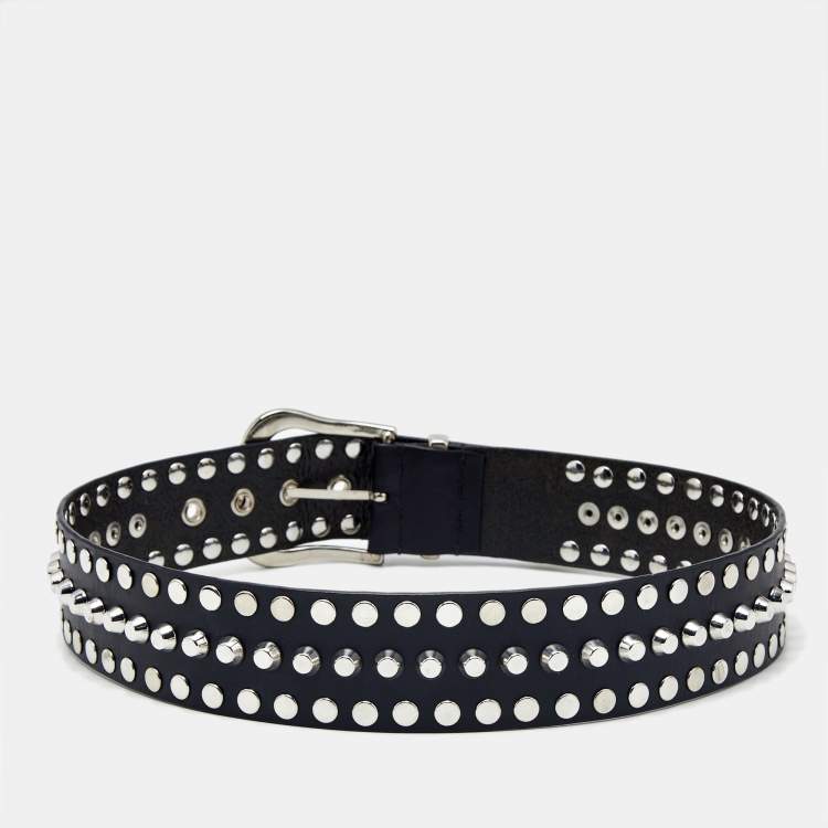 Pre Owned Moschino Black Leather Studded Buckle Belt 