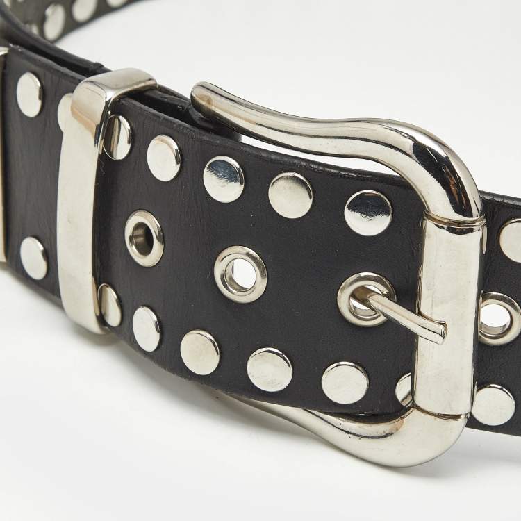 Pre Owned Moschino Black Leather Studded Buckle Belt 