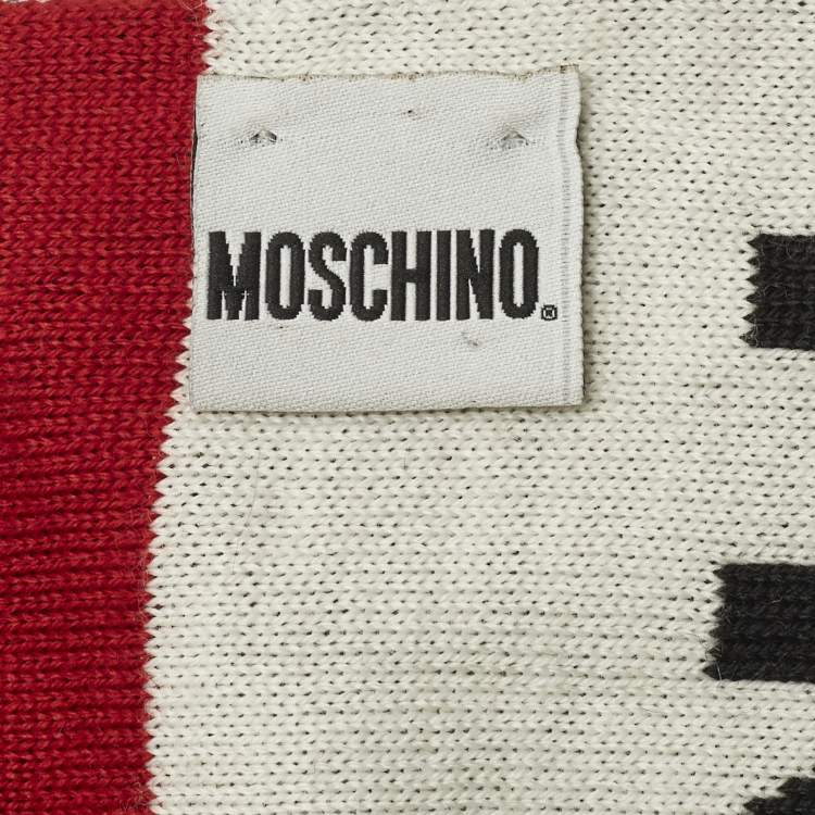 Pre Owned Moschino Black Logo Intarsia Wool Knit Scarf 