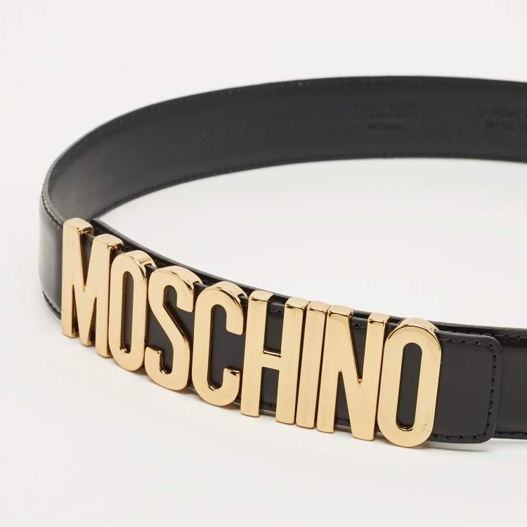 Pre Owned Moschino Classic Logo 95 CM Waist Belt Black Leather