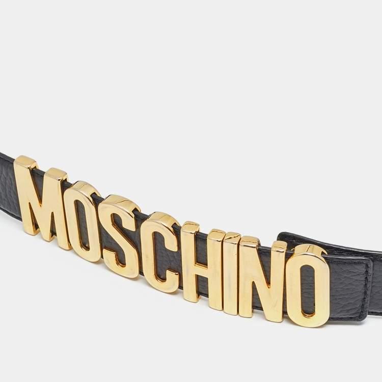 Pre Owned Moschino Classic Logo 90 CM Waist Belt Black Leather