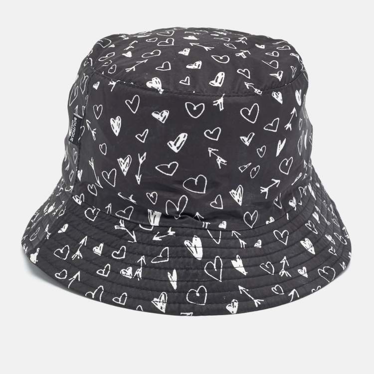Pre Owned Moschino Boutique Black Heart Print Synthetic Bucket Hat 