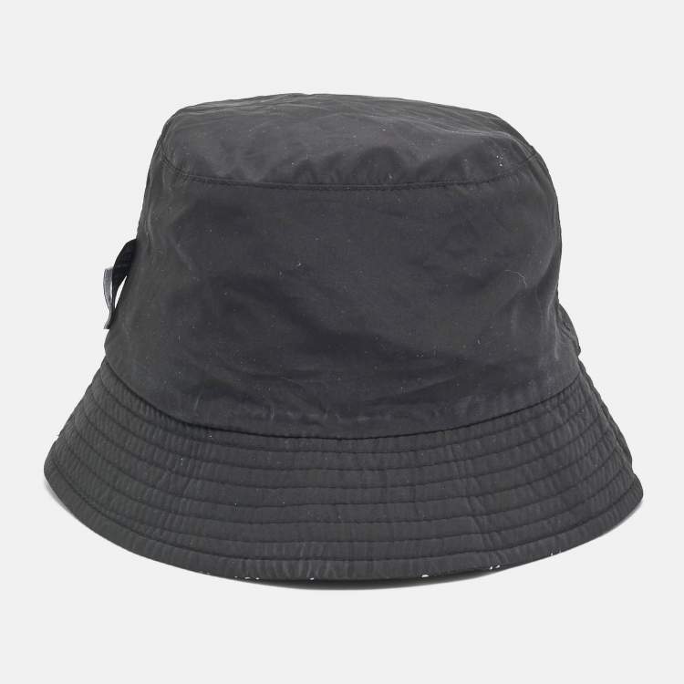 Pre Owned Moschino Boutique Black Heart Print Synthetic Bucket Hat 