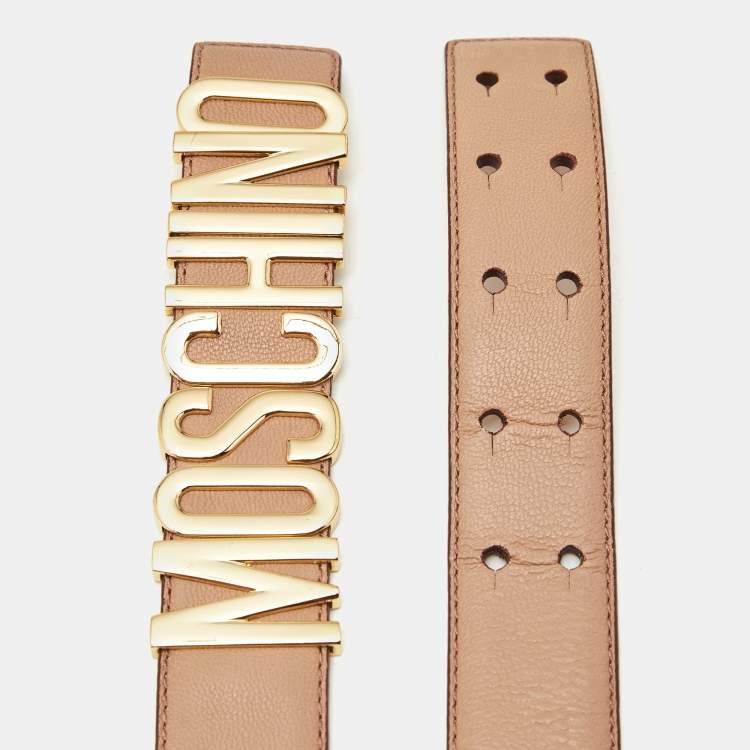 Pre Owned Moschino Classic Logo Waist Belt Peach Leather