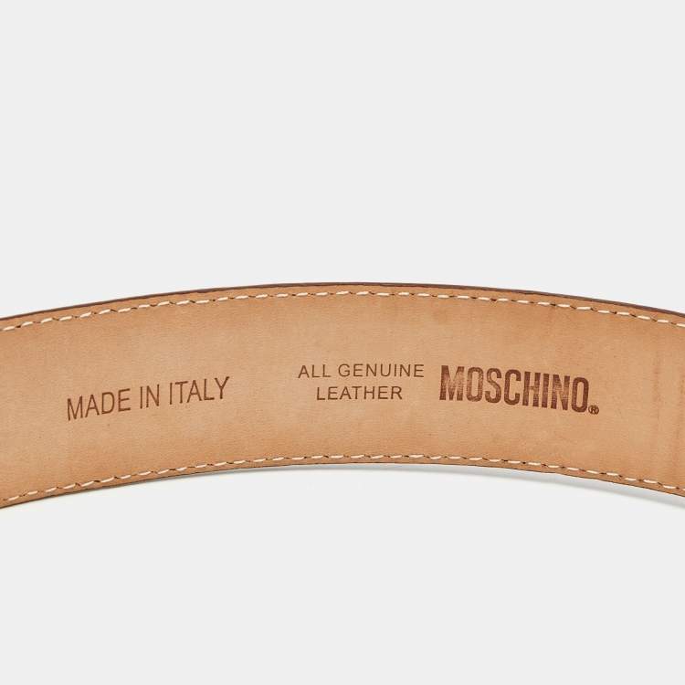 Pre Owned Moschino Classic Logo Waist Belt Peach Leather